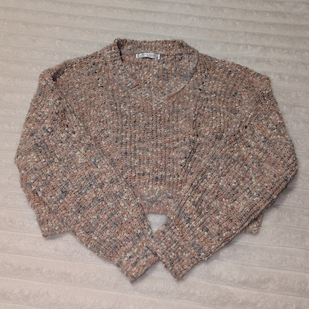 Jon & Anna V-Neck Speckled Sweater - Brown and Cream